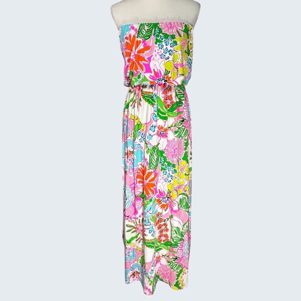 Lilly Pulitzer Target Strapless Maxi Dress Small Nosey Posey Tropical Beachy